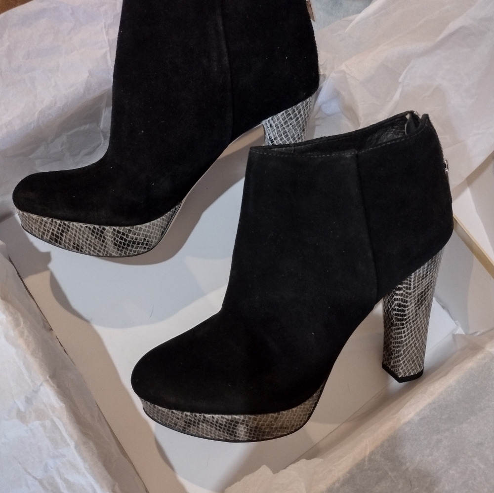 New Never Worn - Michael Kors Black Suede and Gray Heeled Boots